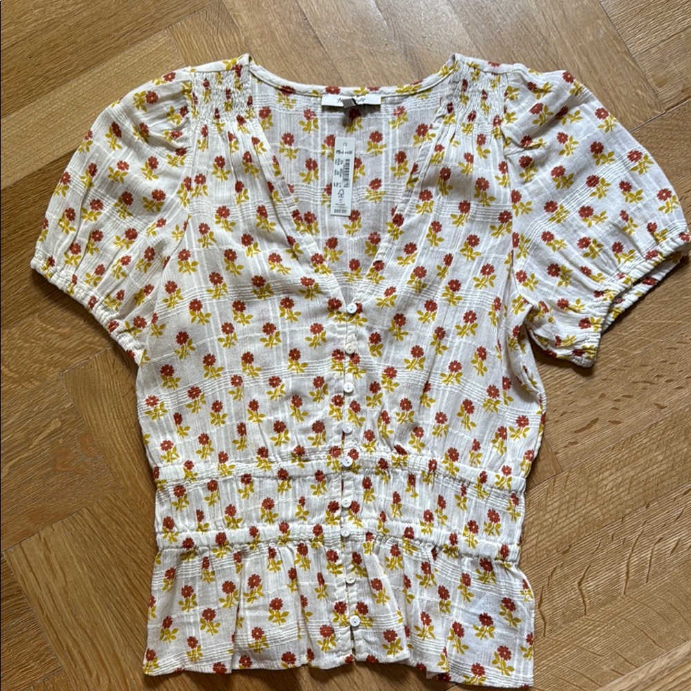Madewell White V-neck button Top XXS